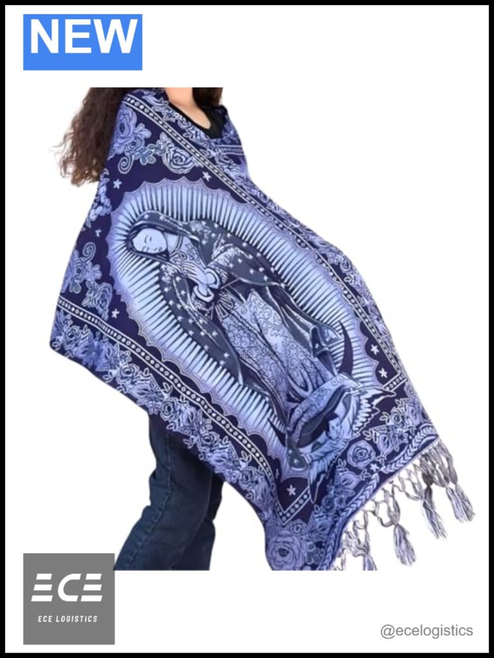 Mexican Rebozo Shawl Handmade Embroidered Virgin Mary Wrap